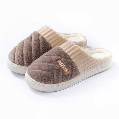 Cotton Slippers for Women in Autumn and Winter Indoor Thick-Soled Non-Slip Couples' Home Use Comfortable and Warm Plush Slippers for Men