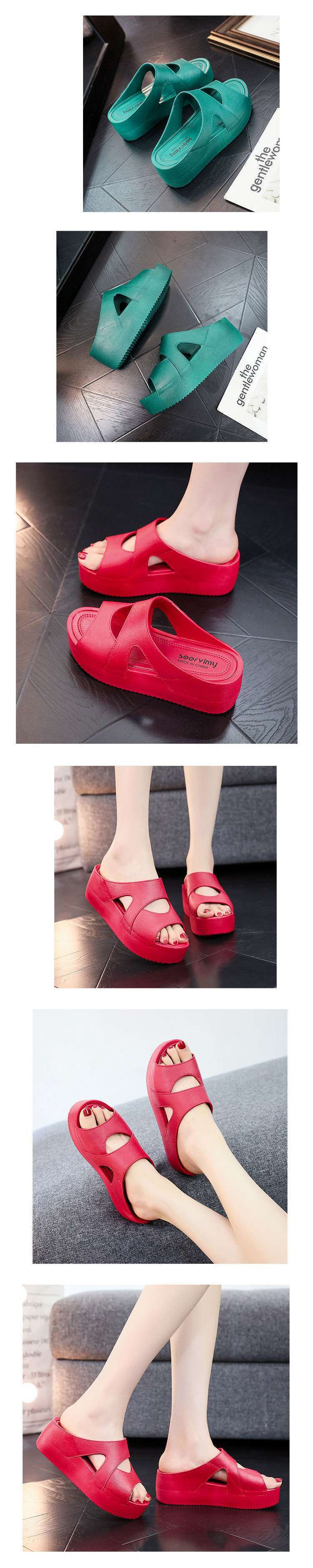 High-Heeled Slippers for Women to Wear in Summer, Ultra-Thick Soles, New Home Hot Style Wedge Heels, Platform Slippers, Non-Slip Plastic Sandals