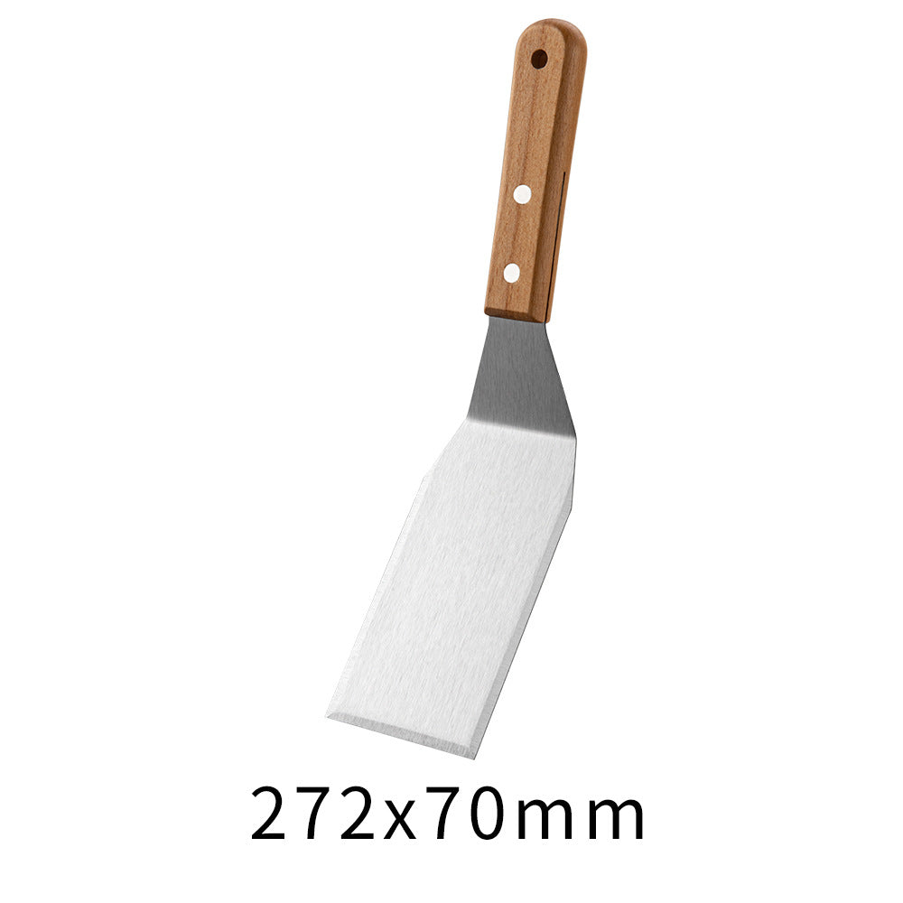 Wooden Handle Stainless Steel Spatula Korean Teppanyaki Cooking Spatula Steak Spatula Pancake Pizza Spatula Tool Set