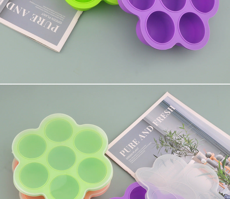 7-hole silicone food supplement box with lid ice cube children's fruit snack food supplement box sealed fresh-keeping box ice hockey mold