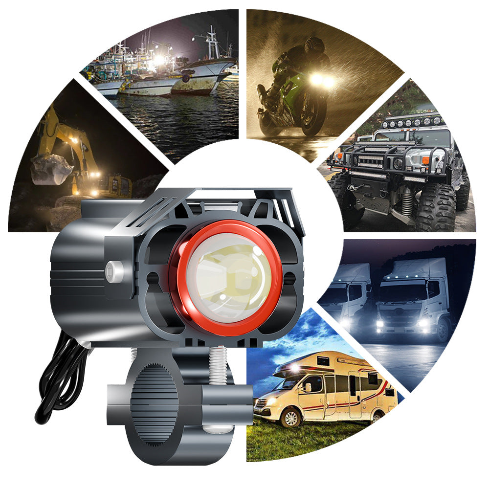 Cross-Border Motorcycle Led White and Yellow Double Low Beam Big Face Cat External Electric Vehicle Spotlight Headlight Modification