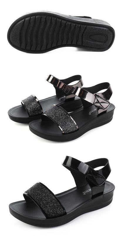 New Summer Flat Women's Shoes for Middle-Aged Women, Mid-Heel 2026 Women's Wedge Sandals for Summer, Mom Sandals with Soft and Thick Soles, Comfortable