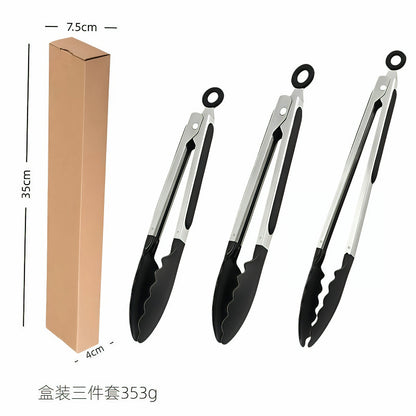 Silicone Clips for Kitchen Non-Stick Pans, Anti-Scalding and High Temperature Resistance, Household Barbecue and Steak Special Set, Stainless Steel Food Clips
