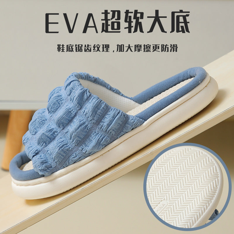 Japanese Linen Slippers for Women Spring & Fall Home Indoor Puff Cotton and Linen Silent Non-Slip Thick-Soled Bathroom Slippers for Men Wholesale