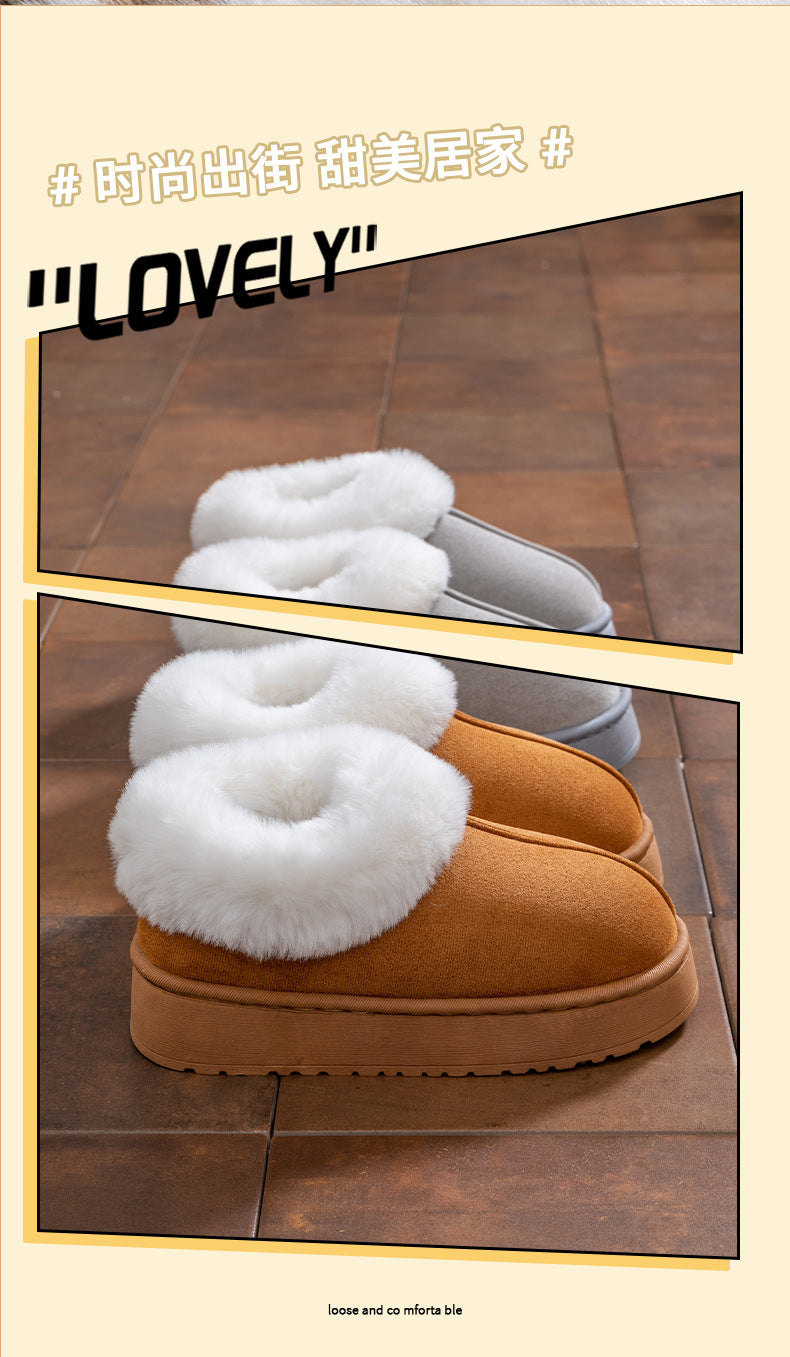 Cotton Slippers for Women in Autumn and Winter, Warm Outer Wear, Thick-Soled Velvet, Non-Slip Bags, Comfortable Home Indoor High-Heeled Cotton Shoes