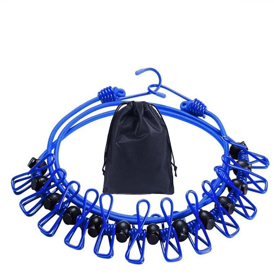 Creative Outdoor Elastic Windproof Clothesline with Positioning Buckle Korean Style Clothesline with Windproof Clip 12 Clips
