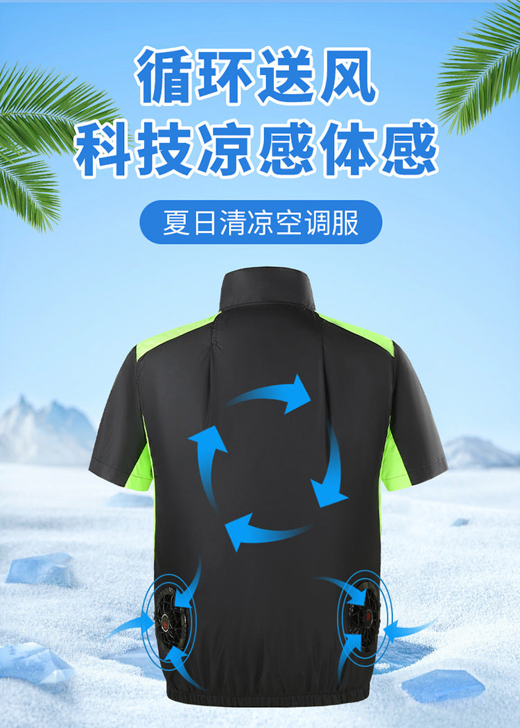 Summer new short-sleeved heatstroke prevention and cooling with fan air conditioning clothing men's work charging refrigeration welder cooling overalls