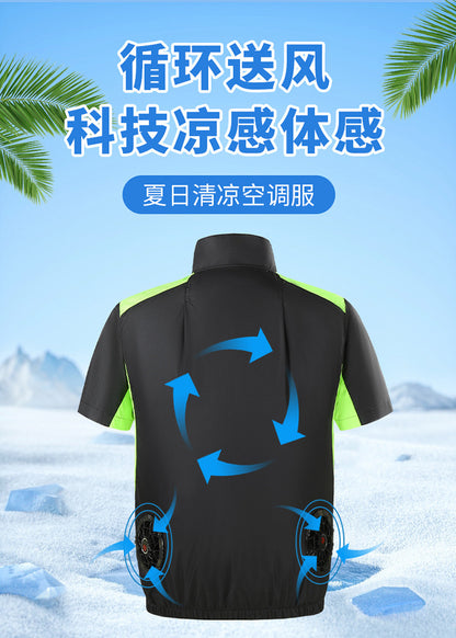Summer new short-sleeved heatstroke prevention and cooling with fan air conditioning clothing men's work charging refrigeration welder cooling overalls