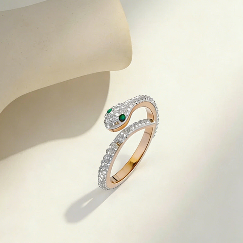 South Korea Simple Titanium Steel Ring Women's Ins Trendy Diamond Small Snake Index Finger Light Luxury Niche Design Sense Ring Jewelry