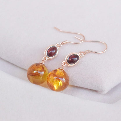 Amber Beeswax Earrings Light Luxury High-end Women's Earrings New Chinese Style National Style Ear Studs Popular Style Natural Real Jewelry