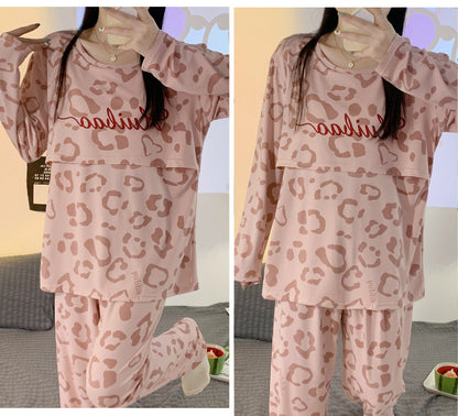 Women Nursing Pyjamas Homewear Spring Autumn Maternity Pajamas Set Cute Breastfeeding Clothes Long-sleeved Pregnancy Sleepwear