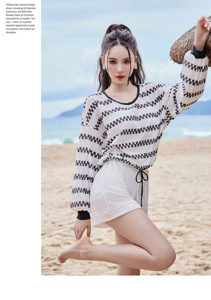 2024 new swimsuit women's split four-piece suit belly covering slimming gathered small chest South Korea ins style Hot Spring