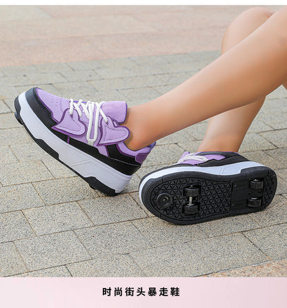 Teenagers Roller Skating Shoes for Girls and Students with Brake Button Pulley Sports Shoes That Can Walk and Glide