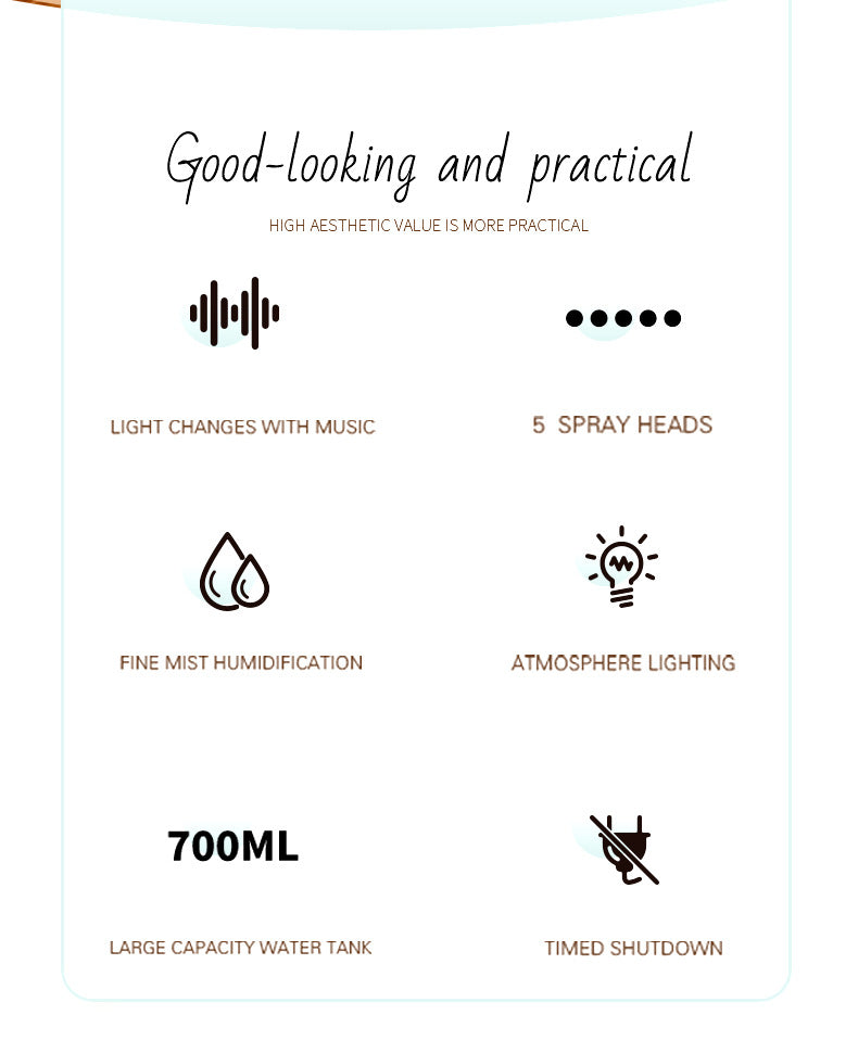 Cross-border New Air Humidifier Home Silent Bedroom Five-hole Spray Aromatherapy Creative Dynamic Colorful Voice Control Pick-up