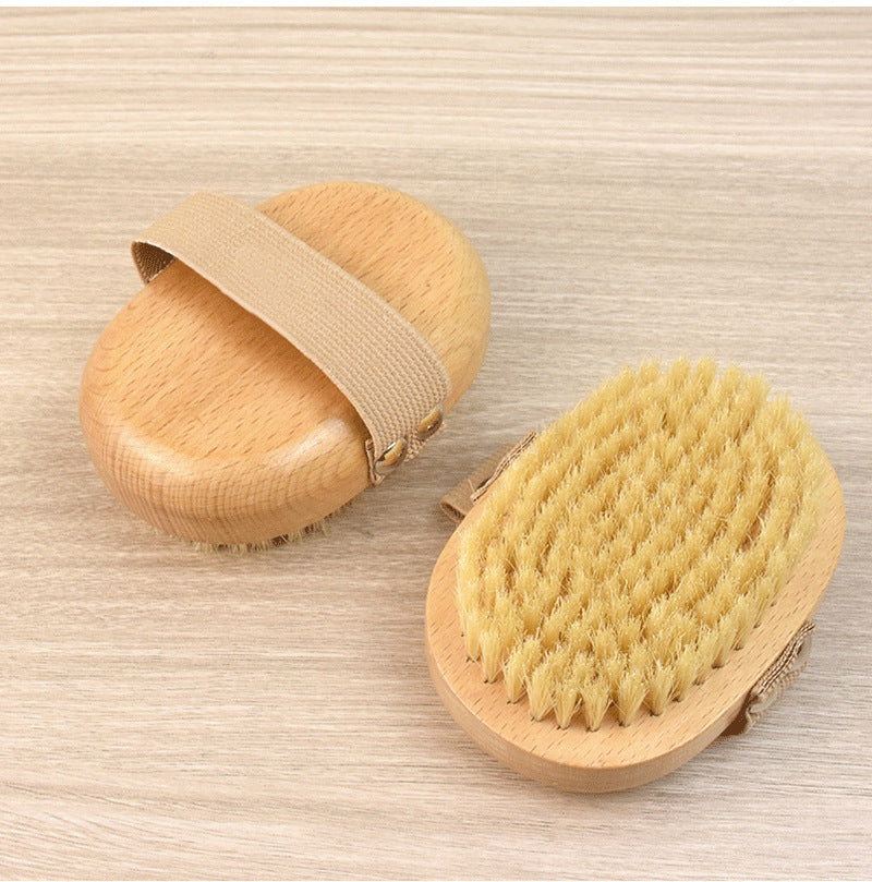Cross-Border Hot-Selling Natural Boar Bristle Body Brush, Soft Bristle Bath Brush, Body Scrub Brush, Bristle Brush, Bath Brush, Exfoliating Tool