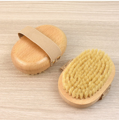 Cross-Border Hot-Selling Natural Boar Bristle Body Brush, Soft Bristle Bath Brush, Body Scrub Brush, Bristle Brush, Bath Brush, Exfoliating Tool