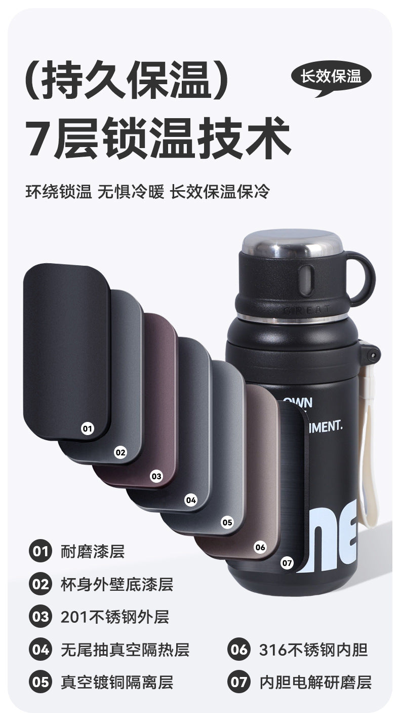 New Large-Capacity Straw Insulated Cup, Outdoor Portable Vacuum Double-Drink Cup, Household Double-Layer 316 Stainless Steel Water Cup