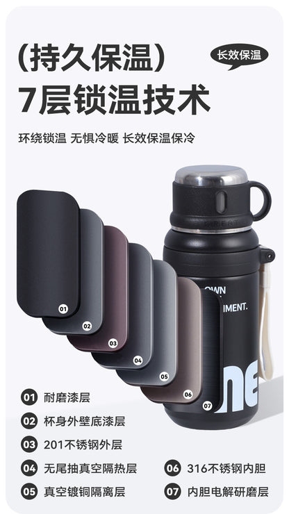 New Large-Capacity Straw Insulated Cup, Outdoor Portable Vacuum Double-Drink Cup, Household Double-Layer 316 Stainless Steel Water Cup