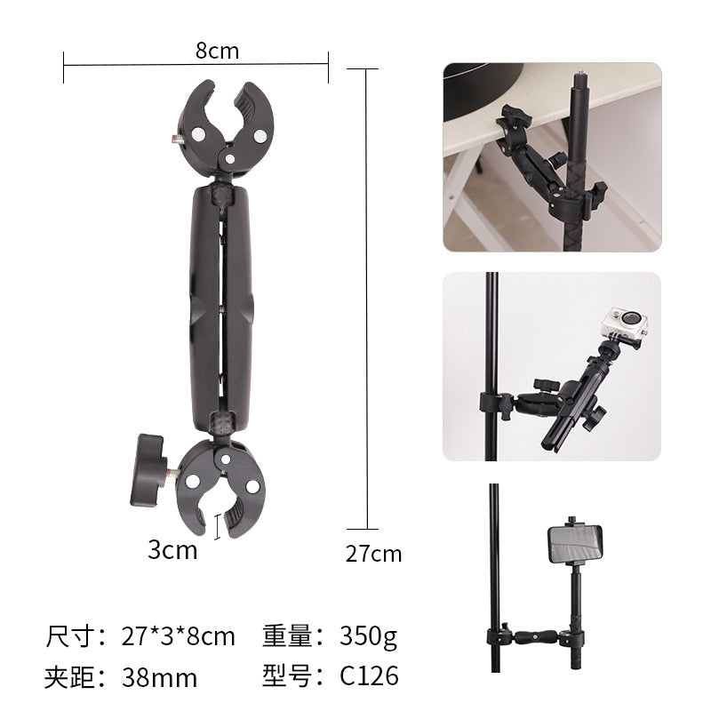 Action Camera Handlebar Bracket, Cycling Navigation Double-Head Clamp Bracket, Universal Ball Head Motorcycle Mobile Phone Holder