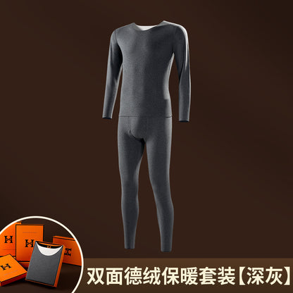 Fashion brand H seamless thermal underwear men's suit de AB surface double-sided velvet brushed men's autumn clothes long pants women's wholesale