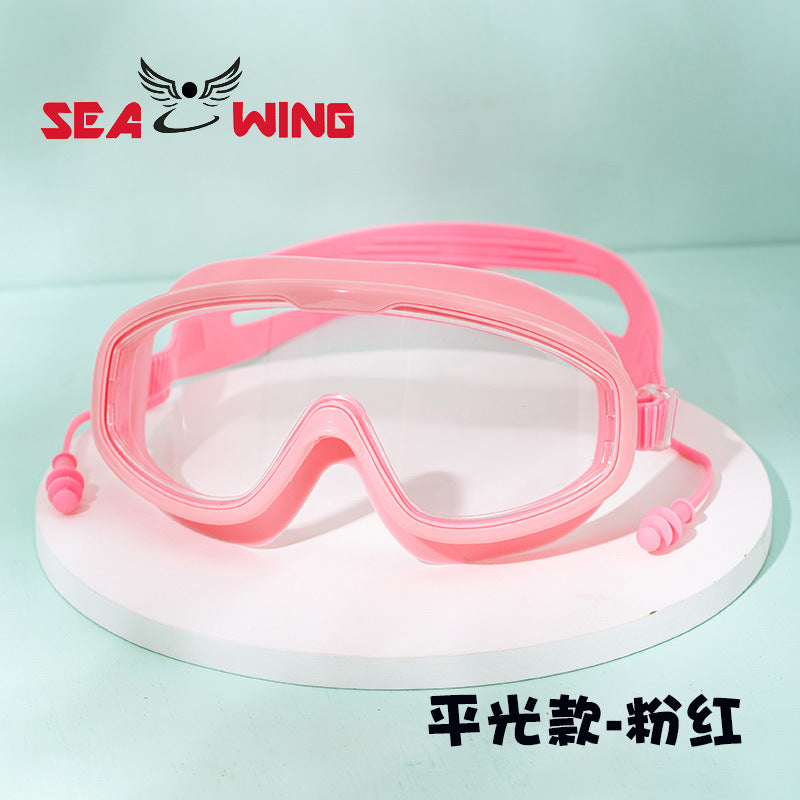 Swimming Goggles Waterproof and Anti-Fog Flat Large Frame Swimming Goggles Electroplated High-Definition Swimming Goggles for Adults and Children with Earplugs Wholesale