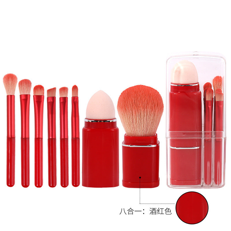 New Eight-In-One Mini Makeup Brush Set Portable Retractable Boxed Eye Shadow Brush Loose Powder Brush Concealer Brush