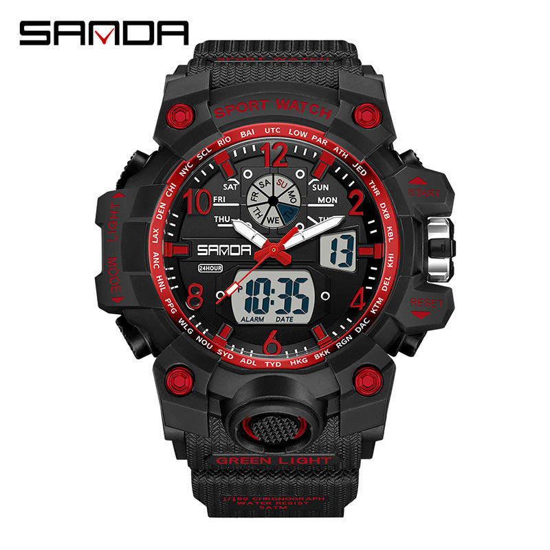 Sanda Hot-Selling Watch Korean Version Student Party Multi-Functional Waterproof Alarm Clock Electronic Watch Cool Dual Display Luminous Sports Watch by PDG ibma