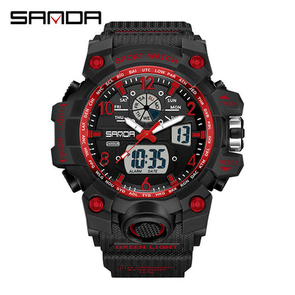 Sanda Hot-Selling Watch Korean Version Student Party Multi-Functional Waterproof Alarm Clock Electronic Watch Cool Dual Display Luminous Sports Watch by PDG ibma