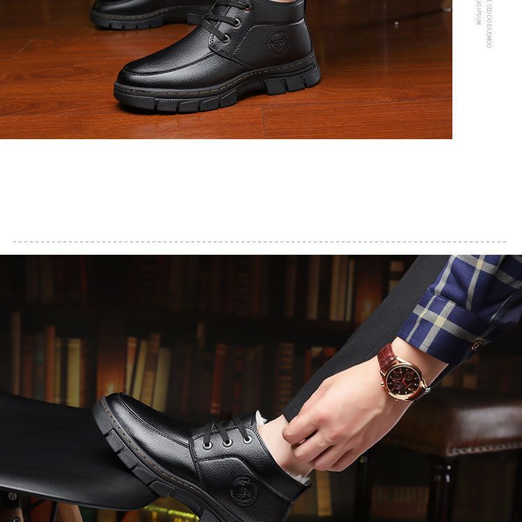 Cotton-padded shoes men's winter fleece-lined thick warm pure sheepskin fur cotton-padded boots middle-aged and elderly dad shoes non-slip cotton-padded leather shoes