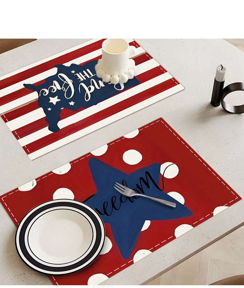 JIT Cross Border Independence Day Placemat Amazon New Linen Printed Placemat Star Flag Dining Table Decorative Placemat