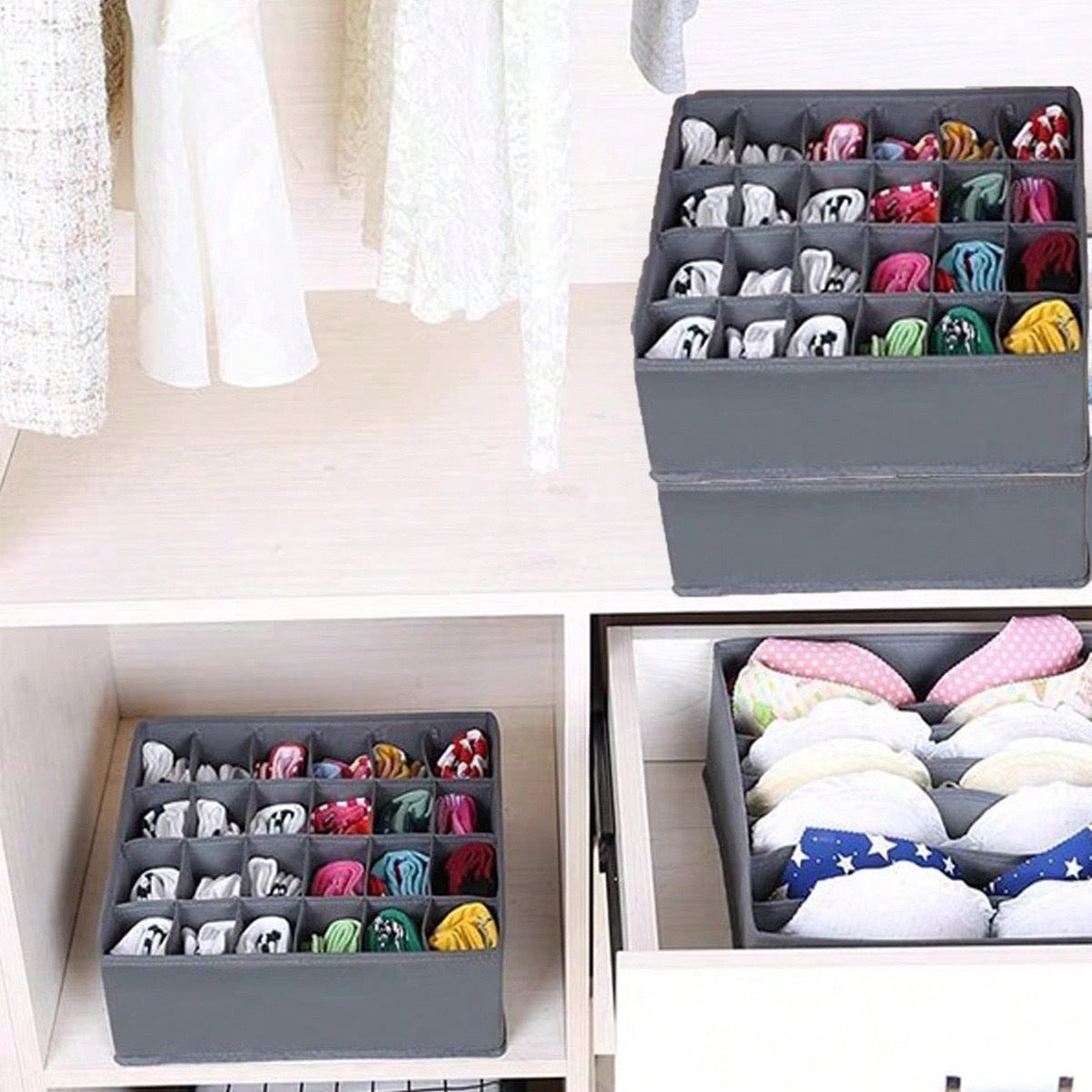 Underwear Compartmentalized Storage Box Four-Piece Set, Sock Storage Box, Fabric Home Storage, Bra Organizer, Multi-Compartment Classification Storage Box