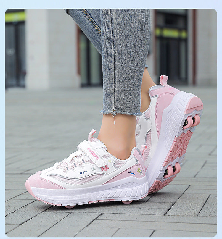 Girls' Heelys Sneakers 2025 Mesh Children's Shoes for Older Kids Roller Skates Girls' Four-Wheel Skates