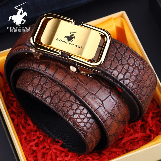 Men's Belt Genuine Leather Crocodile Pattern Inner Wear Automatic Buckle Fashionable All-match Belt Middle-aged and Young Casual Business Trendy Belt