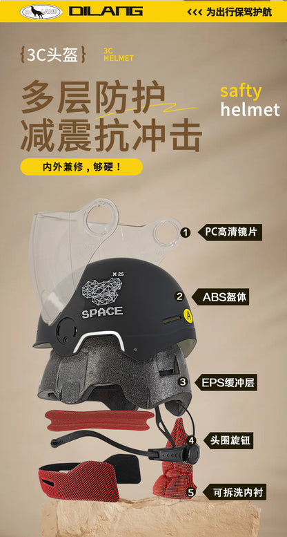 3C Certified Summer Electric Vehicle Motorcycle Helmet for Men and Women, Battery Vehicle, Universal Summer Half Helmet for All Seasons