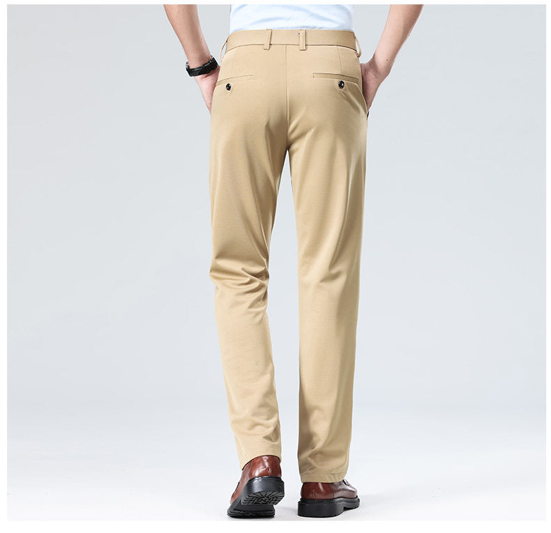 Wholesale casual pants men's four-sided elastic fabric summer ice silk pants trousers trousers high waist breathable iron-free formal trousers
