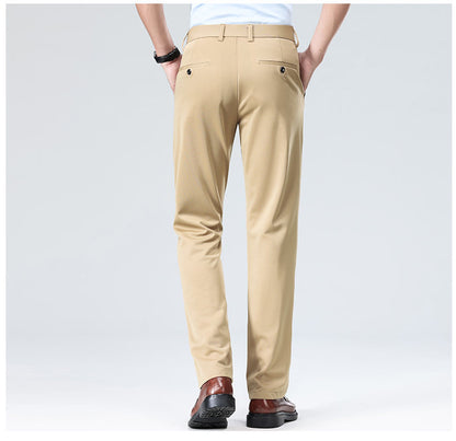 Wholesale casual pants men's four-sided elastic fabric summer ice silk pants trousers trousers high waist breathable iron-free formal trousers