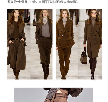 Spring and Autumn New Style Old Money Style Brown Coffee Color Suit Pants for Women, Wide-Leg Pants with Drape Effect, Slimming, Extended Length for Tall Individuals, Straight-Leg Pants