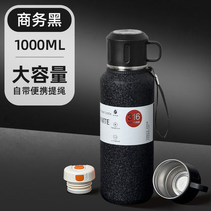 Outdoor Large-Capacity All-Steel Kettle for Men, Tea-Water Separation Vacuum Insulated Cup, 316 Stainless Steel Hiking Sports Water Cup