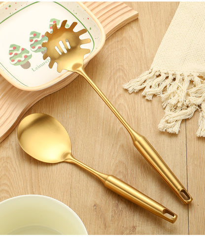 Stainless Steel High-grade Soup Leak Hot Pot Spoon Thickened Soup Spoon Golden Large Soup Spoon Titanium Plated Golden Soup Spoon Golden Spatula Spoon