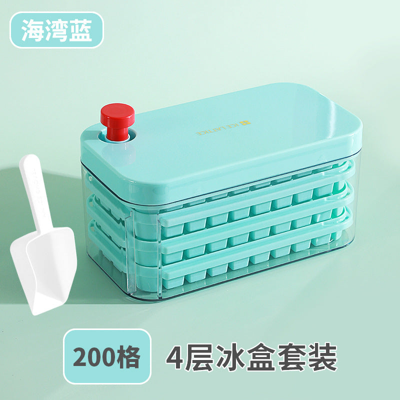 Ice Cube Mold Food Grade Household Pressed Ice Tray Large Capacity Ice Cube Storage Box Refrigerator Homemade Frozen Ice Artifact