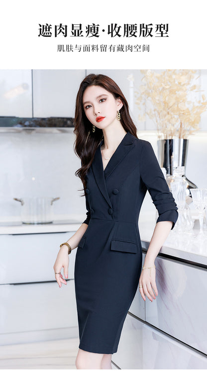 French Hepburn Style Small Black Dress High Sense High Cold Royal Sister Fried Street Small Fragrance Style Pleated Professional Suit dress Summer