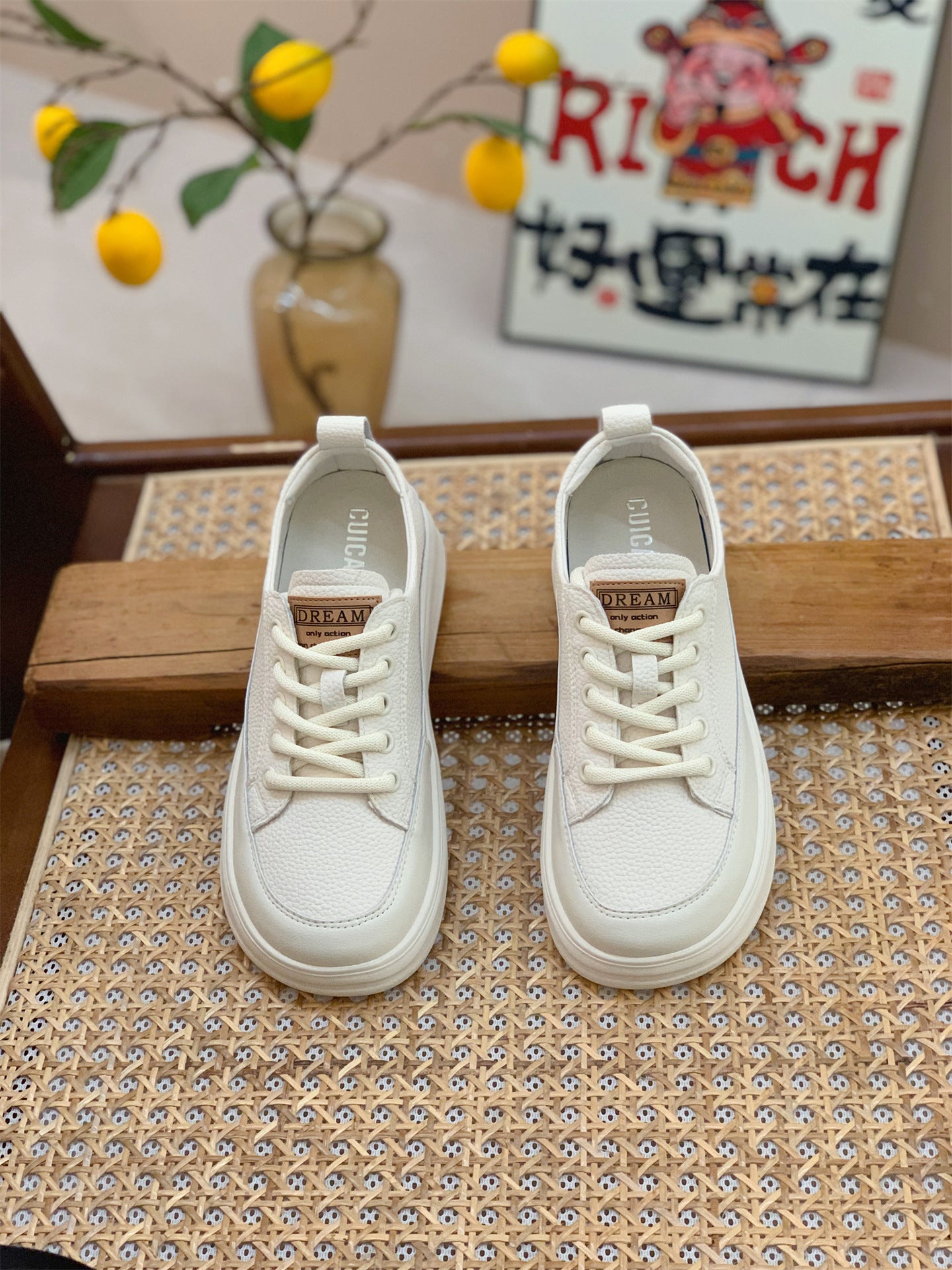 Genuine Leather Retro Sneakers for Women 2025 Spring & Fall New Niche High-Bottom Soft-Soled White Shoes Flats-Soled Sports and Casual Shoes