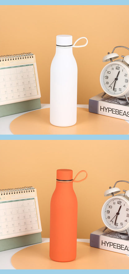 Cross-border American Style Sports Water Cup with Handle Outdoor Thermos 304 Stainless Steel Small Mouth Bottle Sports Frosted Water Bottle