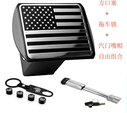 3D three-dimensional red national flag metal trailer hook dust plug car plug cover trailer square port plug American trailer cover