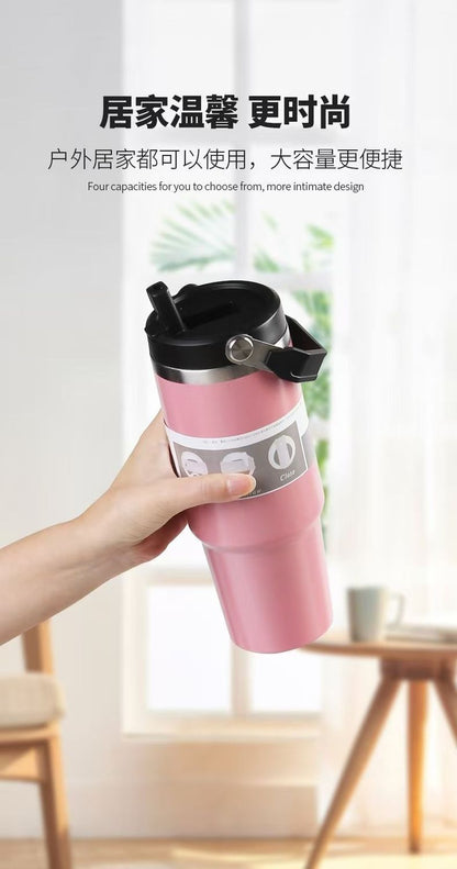 Cross-Border 30oz Stainless Steel Car Cup Large Capacity Car Portable Ice Cup with Straw Single Drink Thermos Cup