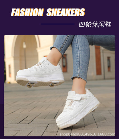 New heelloo shoes four-wheel skates adult detachable student men's and women's two-wheel flying shoes wheeled shoes generation