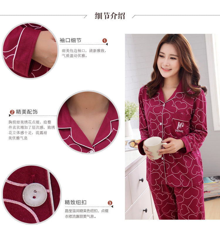 Autumn and Winter Women's 100 Pure Cotton Pajamas Women's Loose Cardigan for Middle-aged and Elderly Mothers Spring and Autumn Long-sleeved Casual Home Clothes