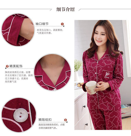 Autumn and Winter Women's 100 Pure Cotton Pajamas Women's Loose Cardigan for Middle-aged and Elderly Mothers Spring and Autumn Long-sleeved Casual Home Clothes