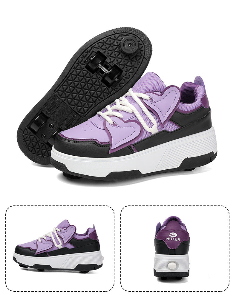 Girls' Roller Shoes Autumn and Winter New Model Children's Four-Wheel Automatic Sliding Skates for Older Kids Sports Roller Shoes