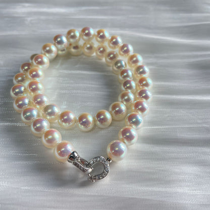 Polar Aurora Mirror Akoya Pearl Necklace Horseshoe Buckle Faux Mabel-like Powder Light Tien Female Clavicle Chain
